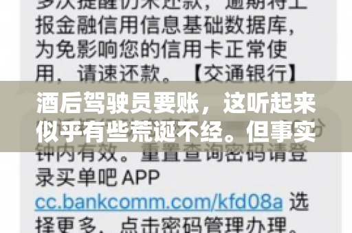 酒后驾驶员要账，这听起来似乎有些荒诞不经。但事实上，这样的案例在现实生活中并不少见。今天，我们就来聊聊这个话题，看看酒后驾驶员要账背后的故事。